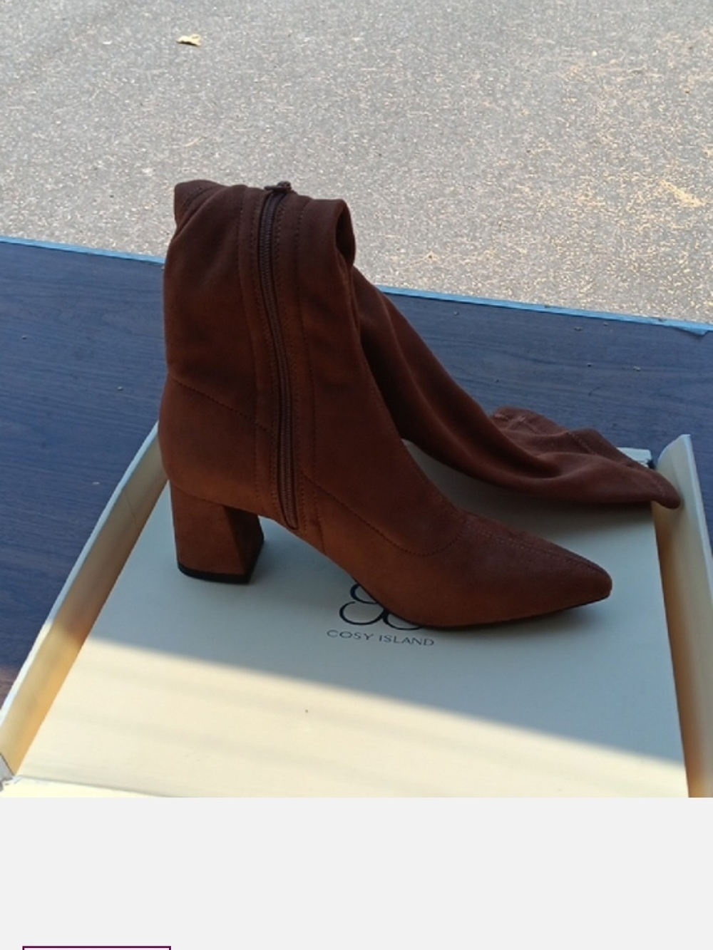 Cosy Island Brown Suede Block Heel Ankle Boots
